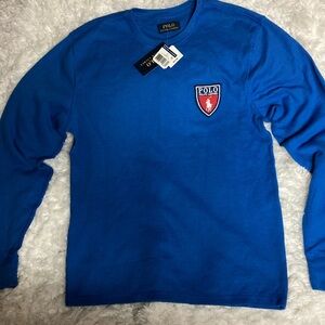 Ralph Lauren Polo Kobalt Blue Waffle Knit Mens Shirt Sz Med